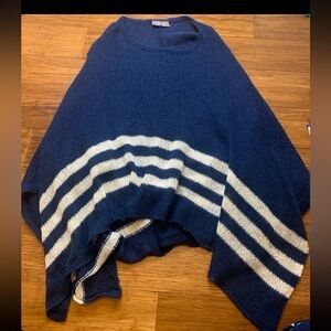 Wooden ships Anthropologie one size navy blue white striped poncho shrug sweater
